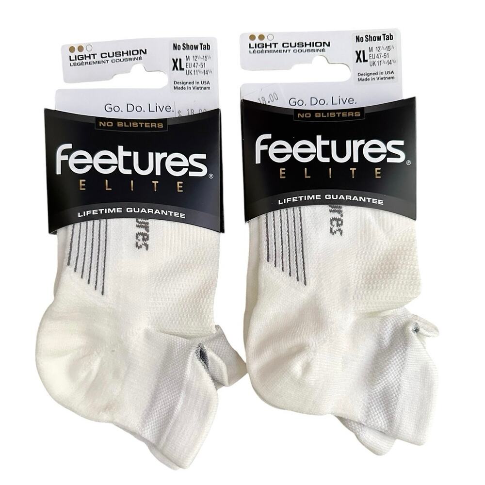 NEW Lot 2 Feetures Elite Light Cushion No Show Tab Running Socks XL White